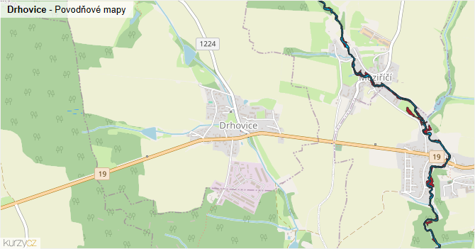 Drhovice - záplavové mapy stoleté vody