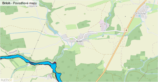 Brloh - záplavové mapy stoleté vody