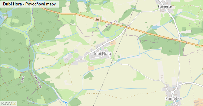 Dubí Hora - záplavové mapy stoleté vody