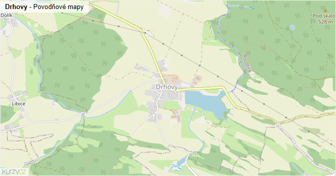 Drhovy - záplavové mapy stoleté vody