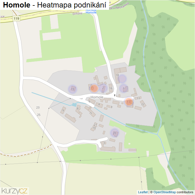 Mapa Homole - Firmy v části obce.