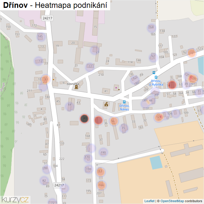 Mapa Dřínov - Firmy v části obce.