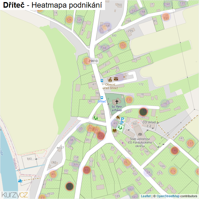 Mapa Dříteč - Firmy v části obce.