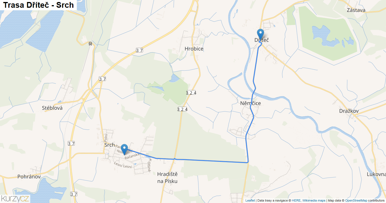 Dříteč-Srch, mapa trasy