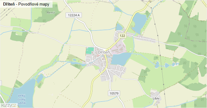 Dříteň - záplavové mapy stoleté vody