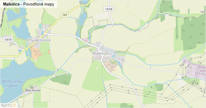 Malešice - záplavové mapy stoleté vody
