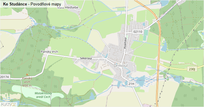 Ke Studánce - záplavové mapy stoleté vody