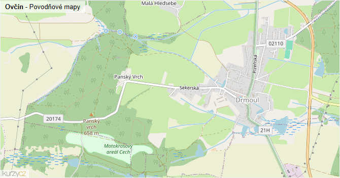 Ovčín - záplavové mapy stoleté vody