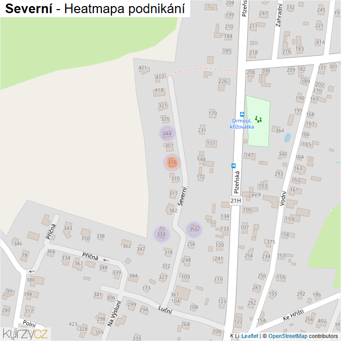 Mapa Severní - Firmy v ulici.