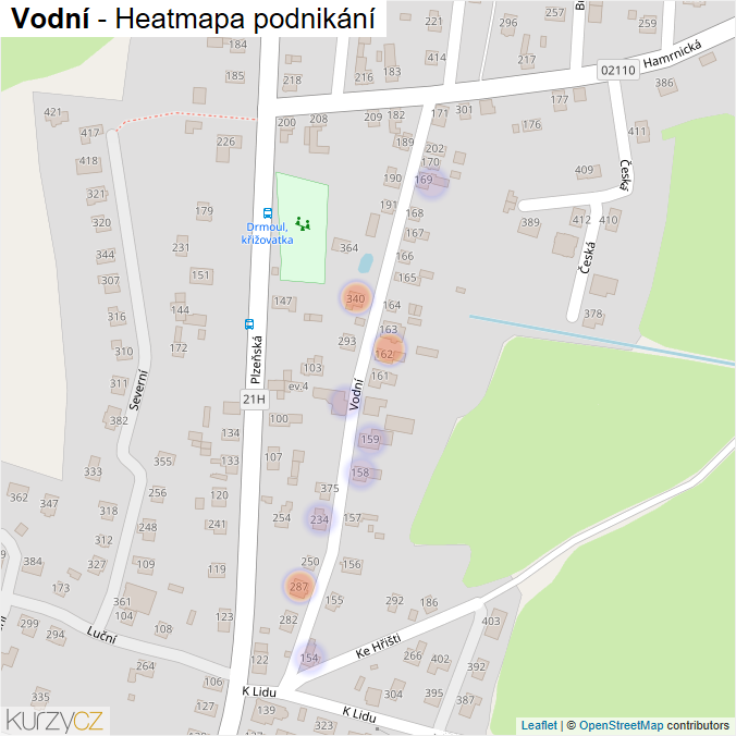 Mapa Vodní - Firmy v ulici.
