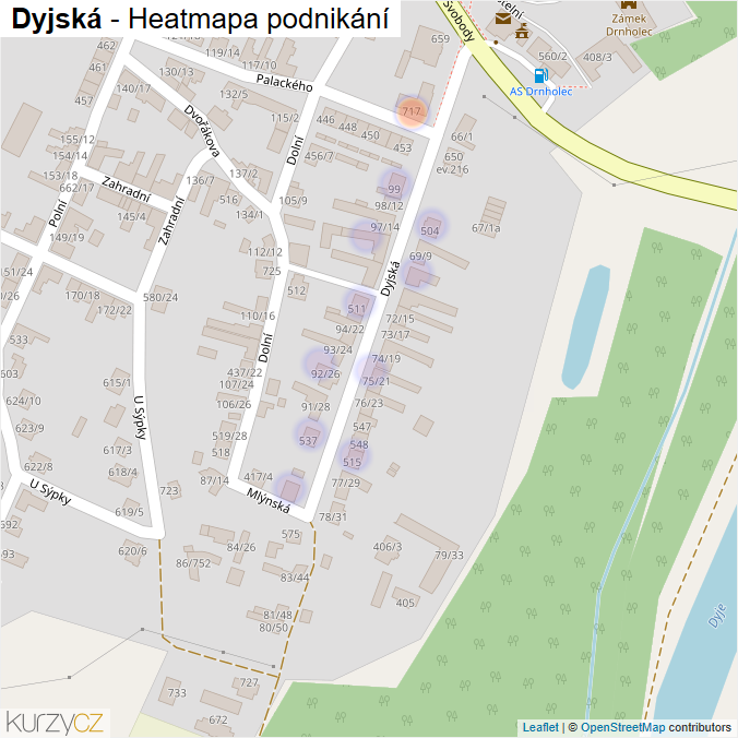 Mapa Dyjská - Firmy v ulici.