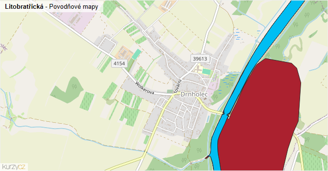 Litobratřická - záplavové mapy stoleté vody