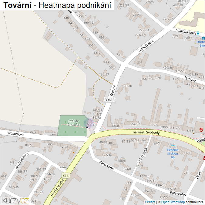Mapa Tovární - Firmy v ulici.