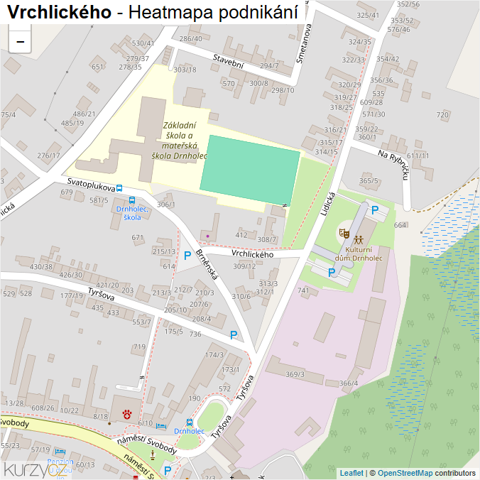 Mapa Vrchlického - Firmy v ulici.