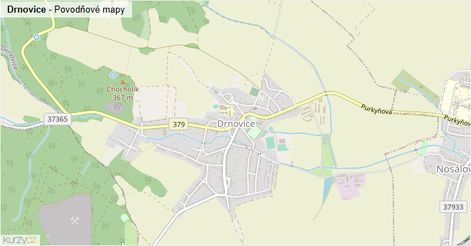 Drnovice - záplavové mapy stoleté vody