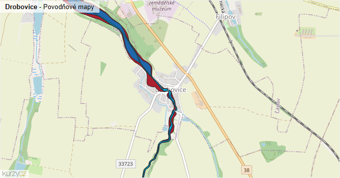 Drobovice - záplavové mapy stoleté vody