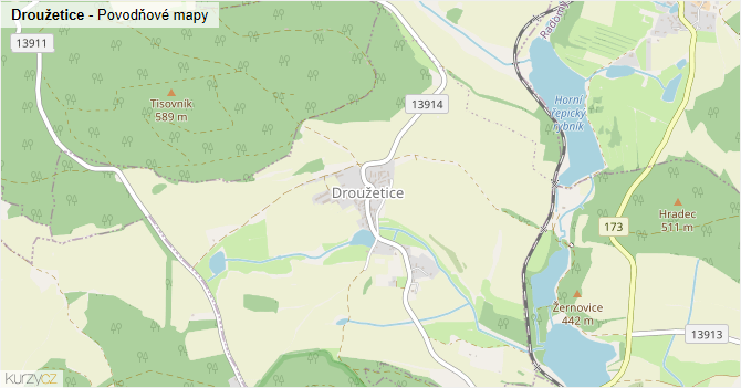 Droužetice - záplavové mapy stoleté vody