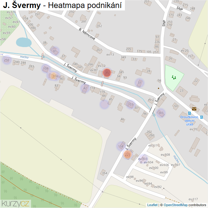 Mapa J. Švermy - Firmy v ulici.