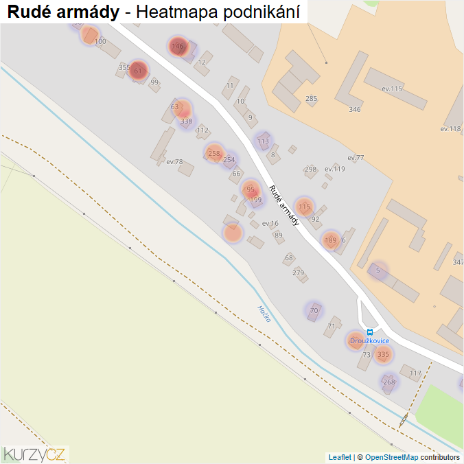 Mapa Rudé armády - Firmy v ulici.