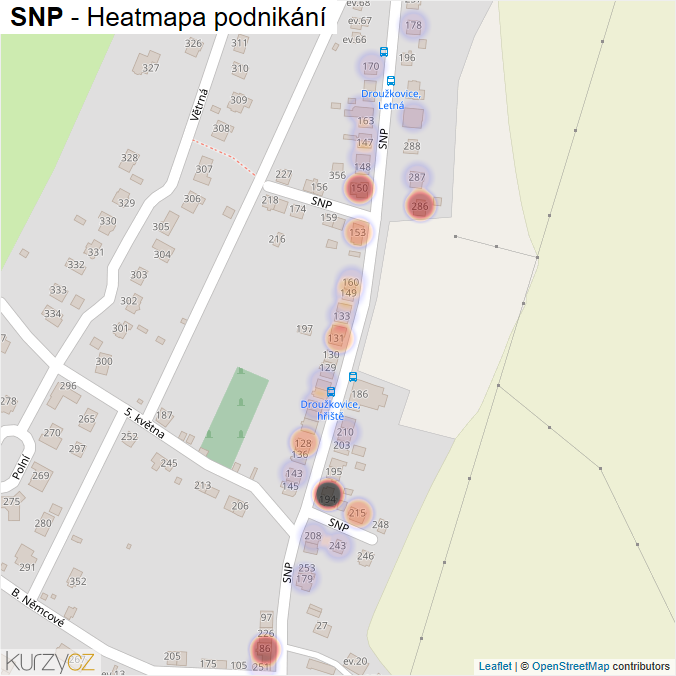 Mapa SNP - Firmy v ulici.