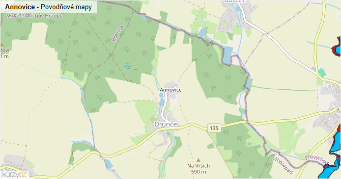 Annovice - záplavové mapy stoleté vody