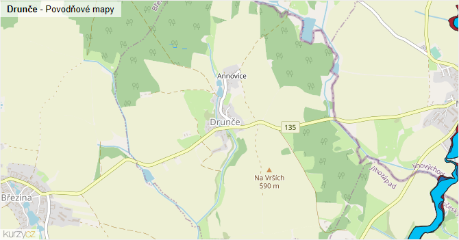 Drunče - záplavové mapy stoleté vody