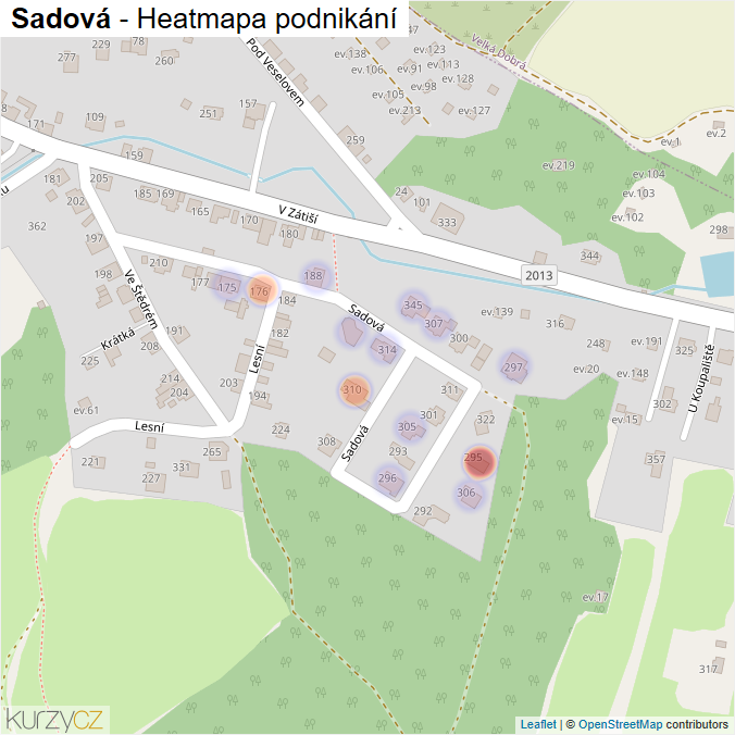 Mapa Sadová - Firmy v ulici.