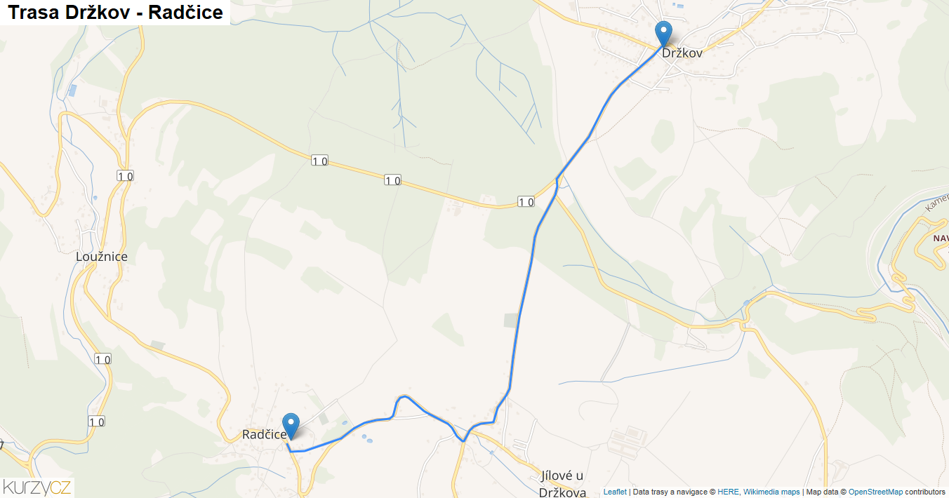 Držkov-Radčice, mapa trasy