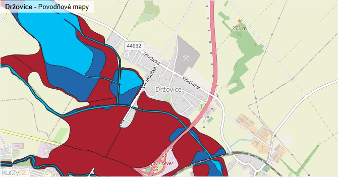 Držovice - záplavové mapy stoleté vody