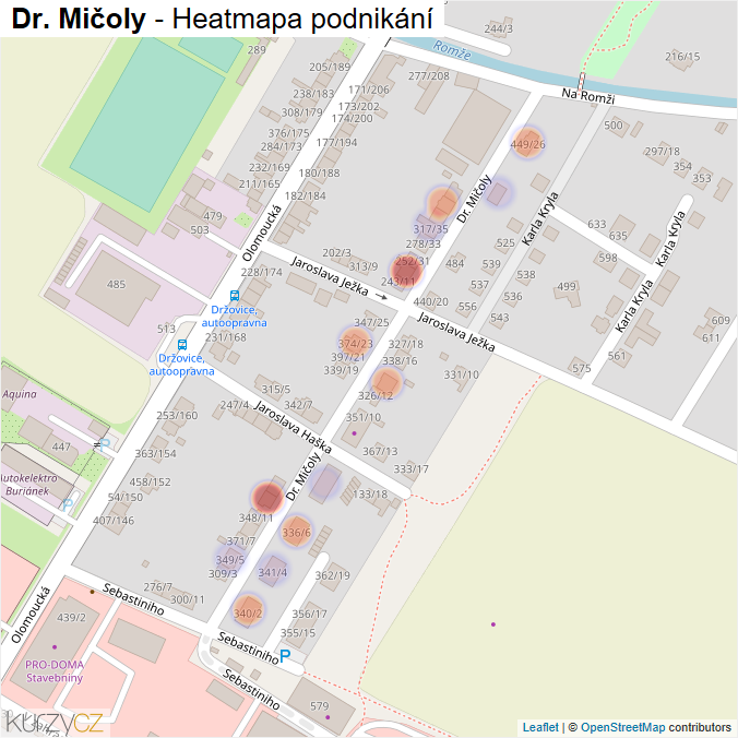 Mapa Dr. Mičoly - Firmy v ulici.