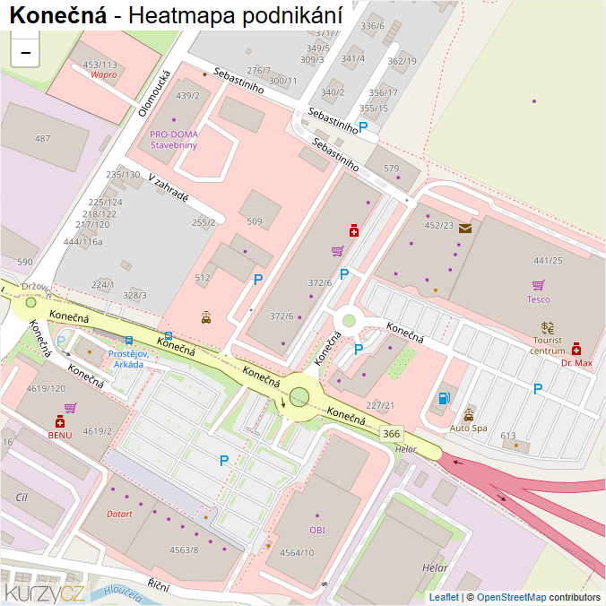 Mapa Konečná - Firmy v ulici.