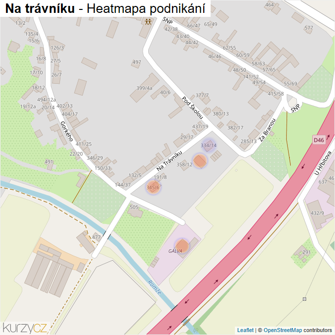 Mapa Na trávníku - Firmy v ulici.