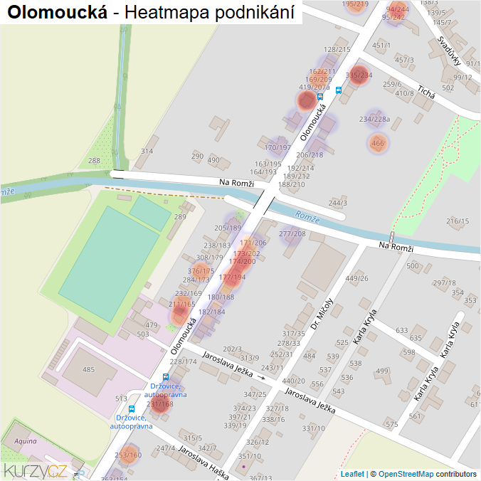 Mapa Olomoucká - Firmy v ulici.