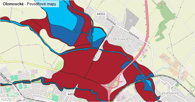 Olomoucká - záplavové mapy stoleté vody