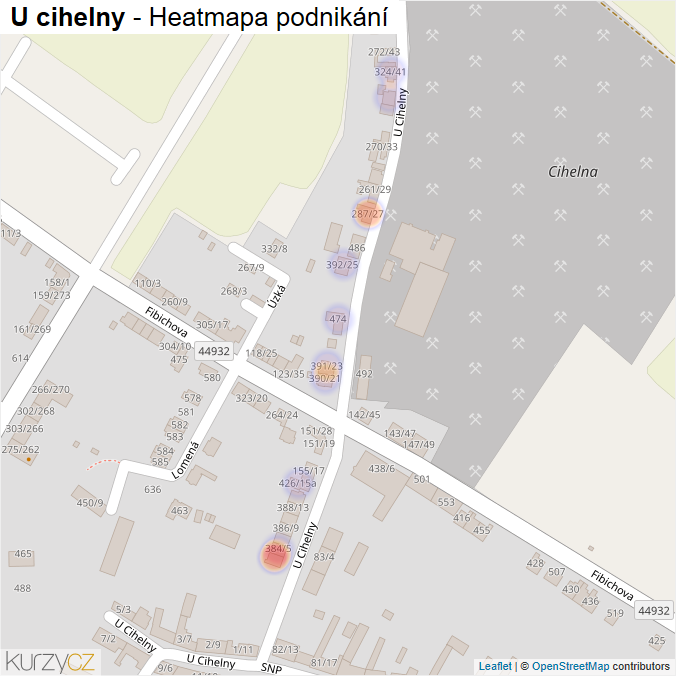 Mapa U cihelny - Firmy v ulici.