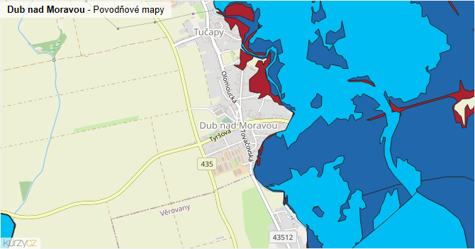 Dub nad Moravou - záplavové mapy stoleté vody