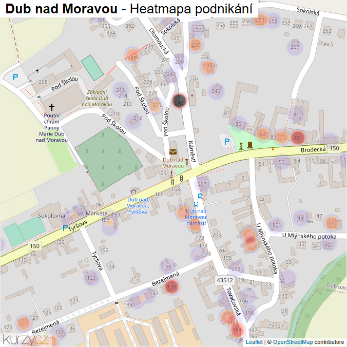 Mapa Dub nad Moravou - Firmy v části obce.