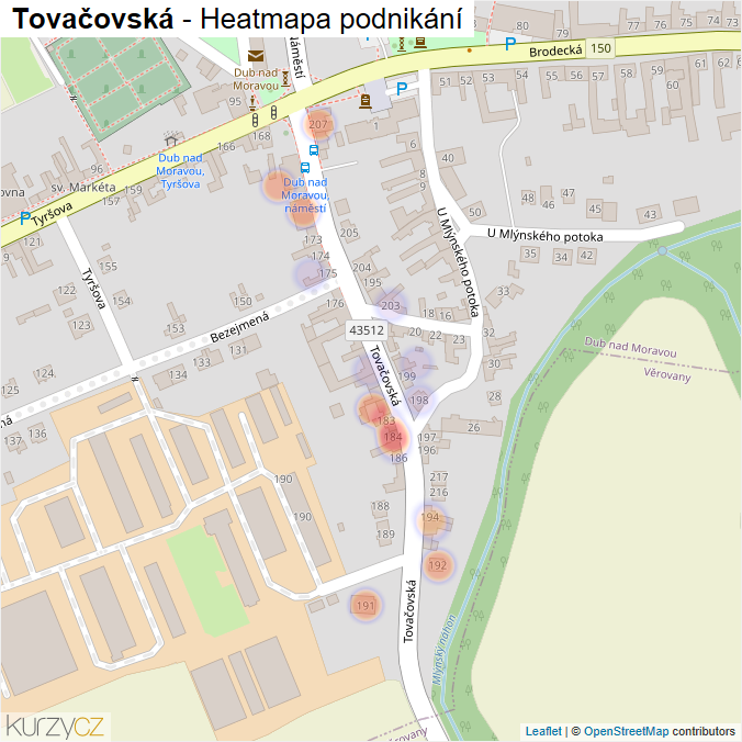Mapa Tovačovská - Firmy v ulici.