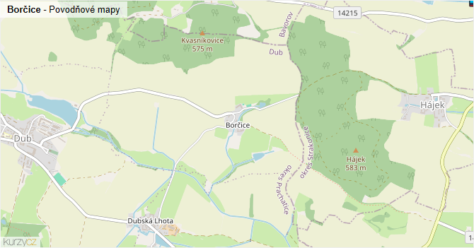 Borčice - záplavové mapy stoleté vody