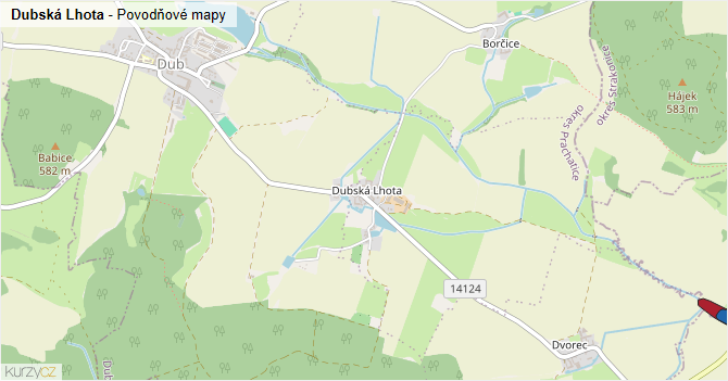 Dubská Lhota - záplavové mapy stoleté vody