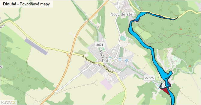 Dlouhá - záplavové mapy stoleté vody
