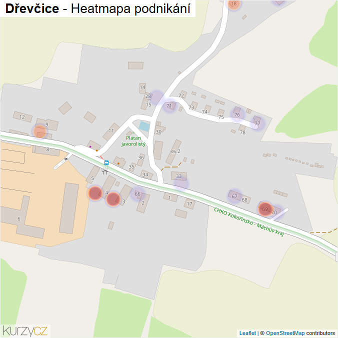 Mapa Dřevčice - Firmy v části obce.