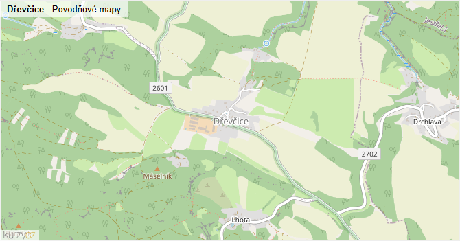 Dřevčice - záplavové mapy stoleté vody