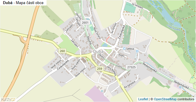Dubá - mapa části obce