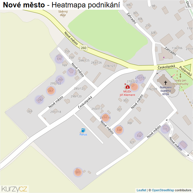 Mapa Nové město - Firmy v ulici.