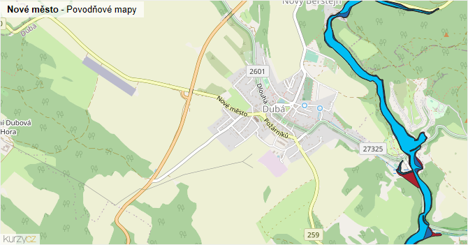 Nové město - záplavové mapy stoleté vody