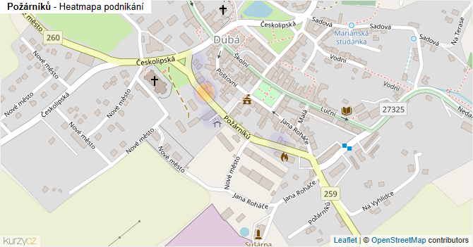 Požárníků - mapa podnikání