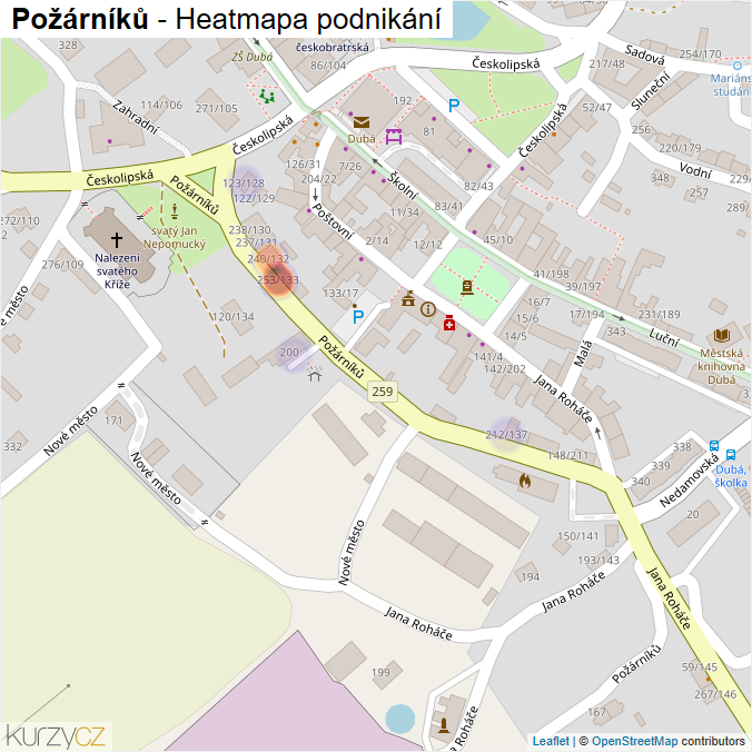 Mapa Požárníků - Firmy v ulici.