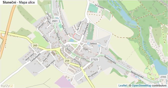 Sluneční - mapa ulice