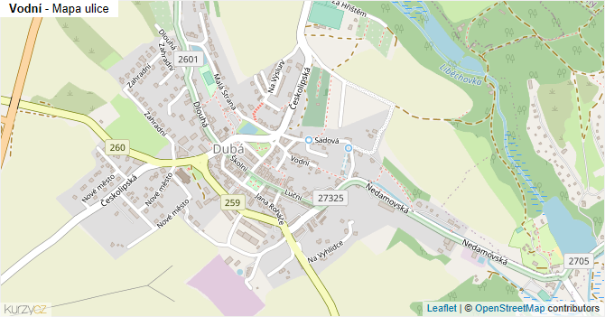 Vodní - mapa ulice